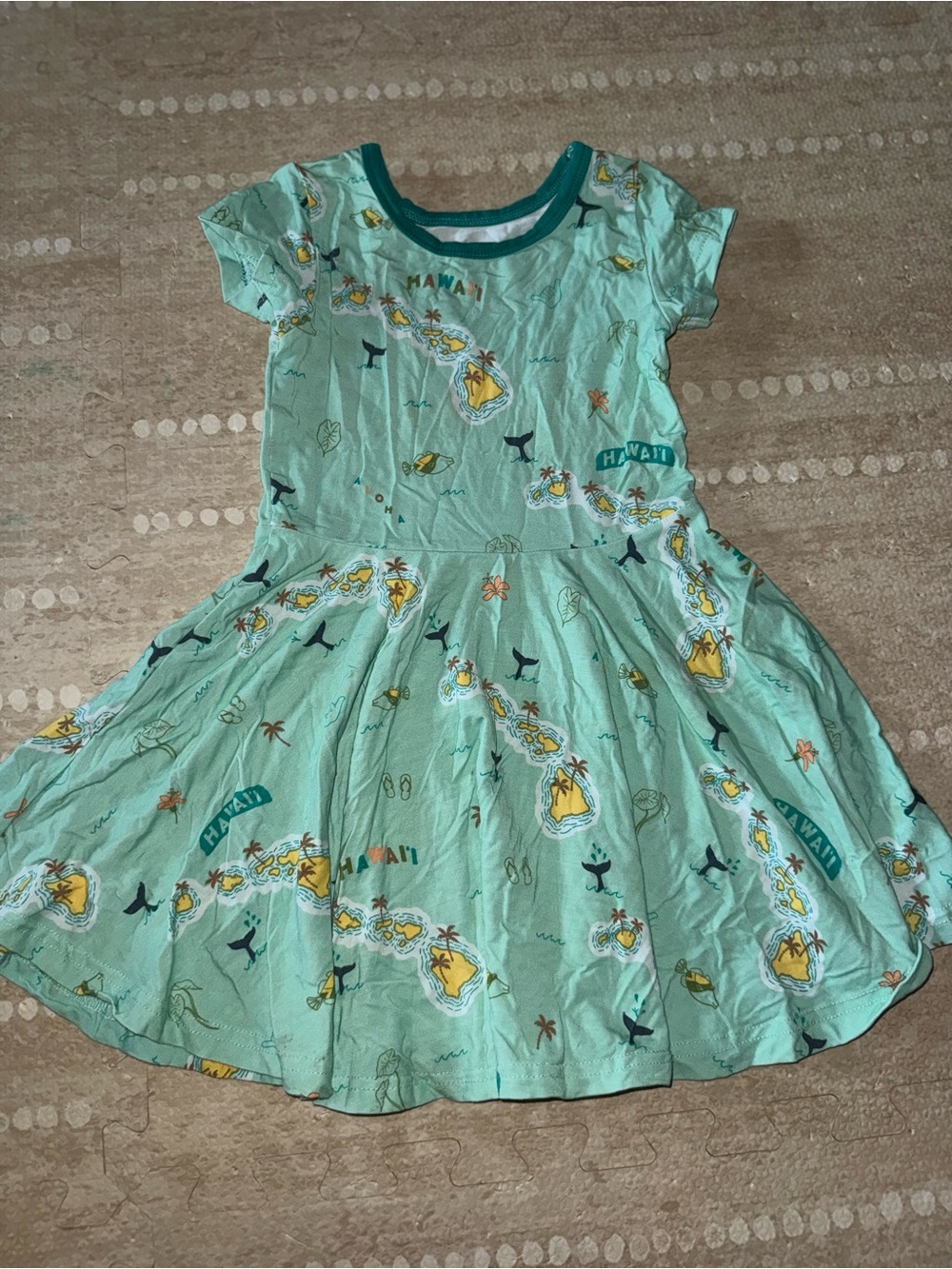Girls' Mint Green Tropical Print Twirl Dress